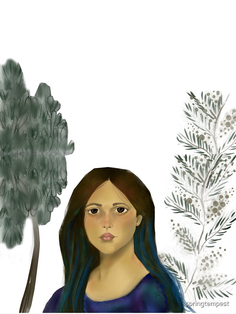 Modern Forest Portrait – Minimal Digital Artwork of Girl on White Background by springtempest