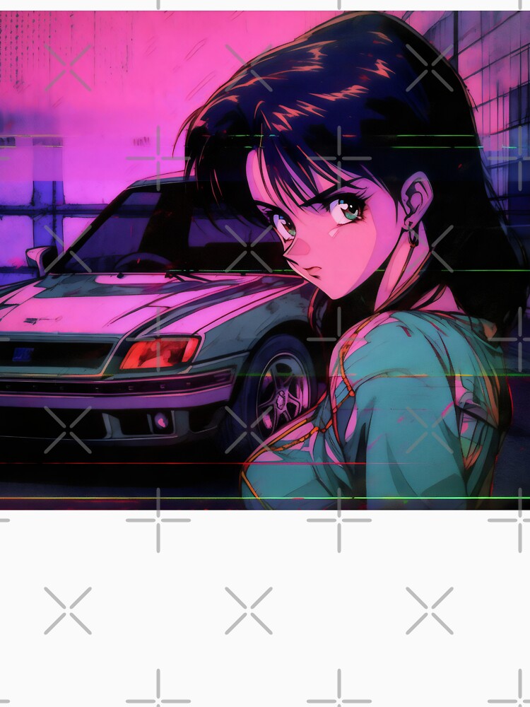80s Anime Retro Girl Car Japanese Aesthetic Vaporwave by glasseskyodai