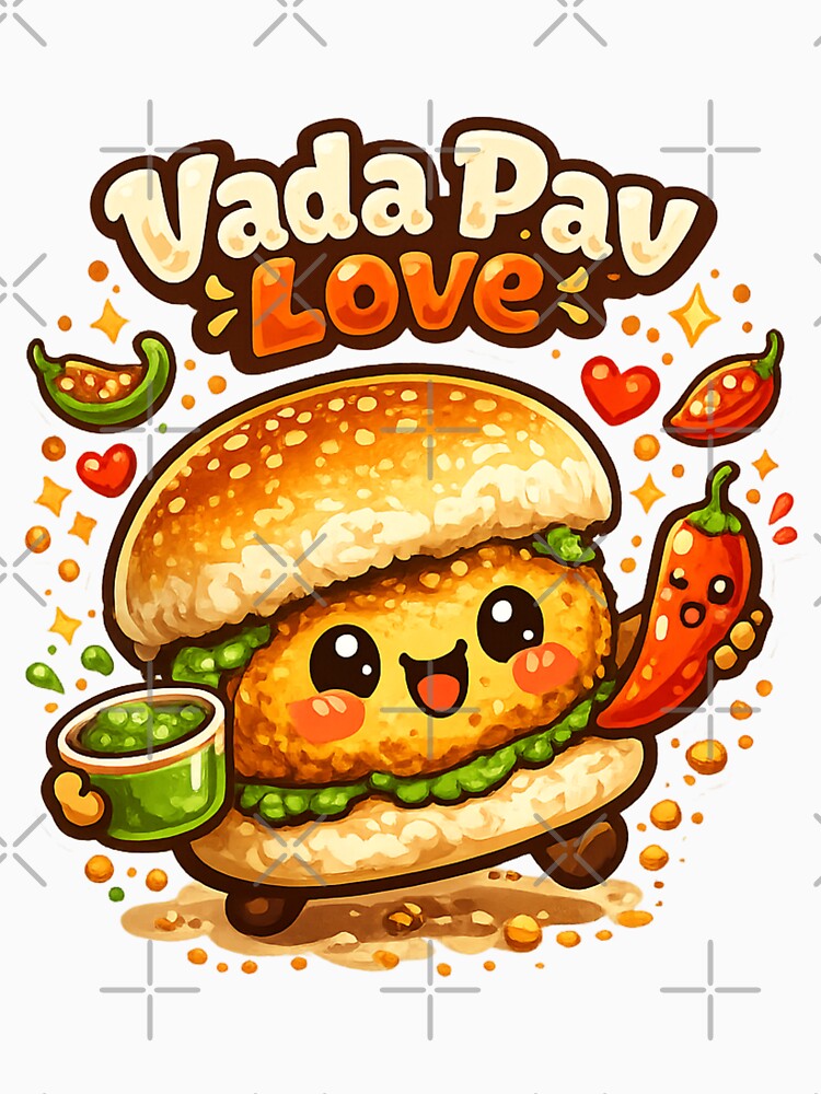 Vada Pav Love Cute Kawaii Indian Street Food Cartoon | Mumbai Snack Lover Design by Globalcitytees