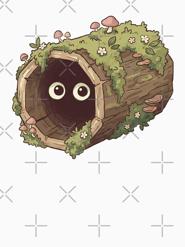 Suspicious Log Eyes Peeking from Mossy Hollow Wood with Mushrooms by Magnificent Lizard