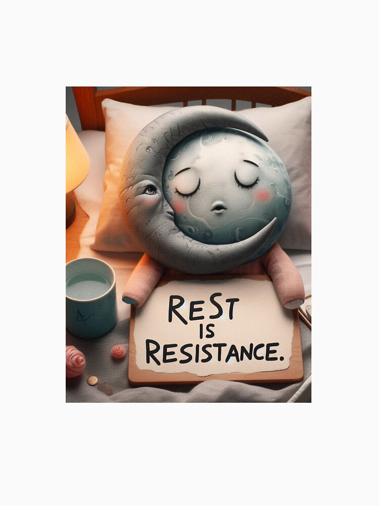 Sleepy Moon Quote – "Rest is Resistance" Empowering Sleepy Moon Design by ashokreddy343