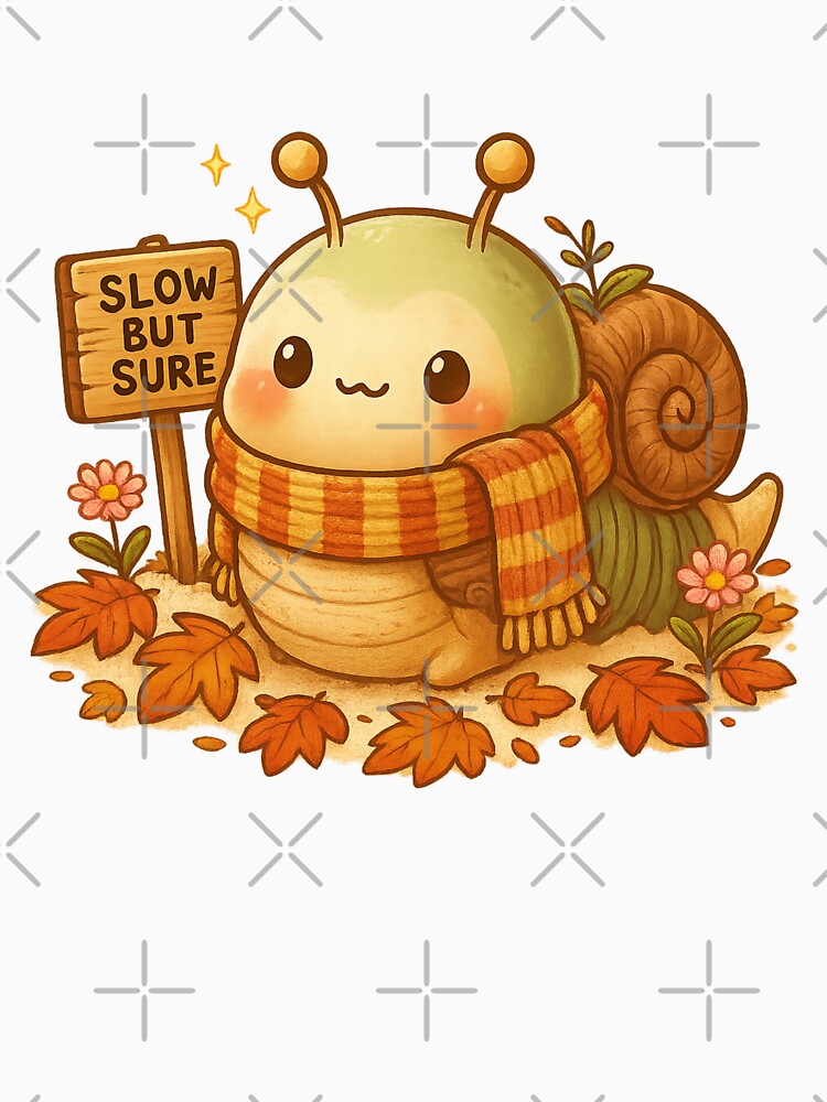 Slow But Sure Cute Cozy Snail - Kawaii Illustration by Minimochi Art