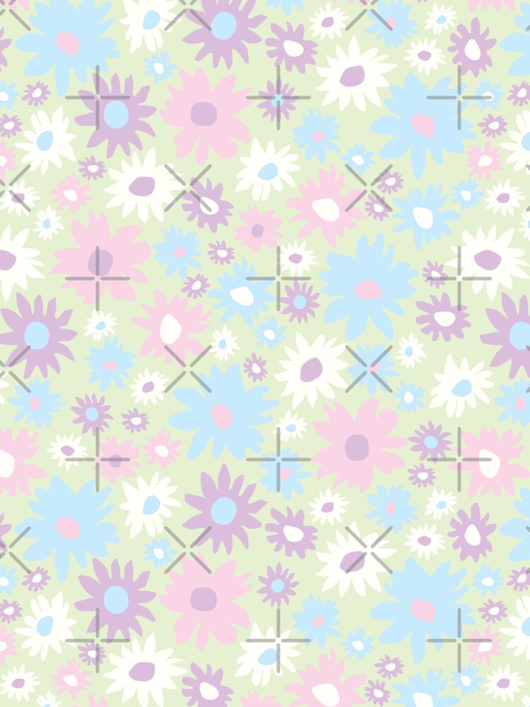 RETRO GROOVY AND FUN FLOWERS PASTEL GREEN by blomastudios