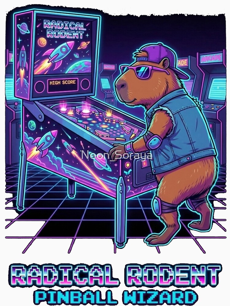 Radical Rodent Pinball Wizard – Neon Retro Arcade Art by Neon_Soraya