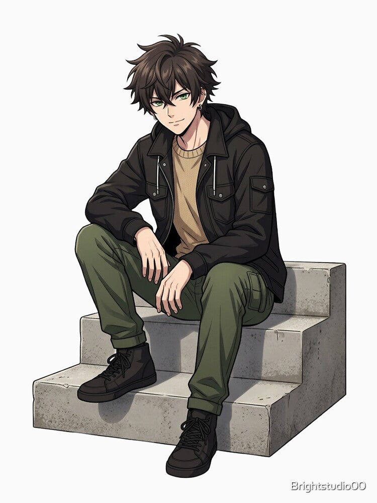 KAIRO Sitting Anime Streetwear Character – Urban Chill Style by Brightstudio00