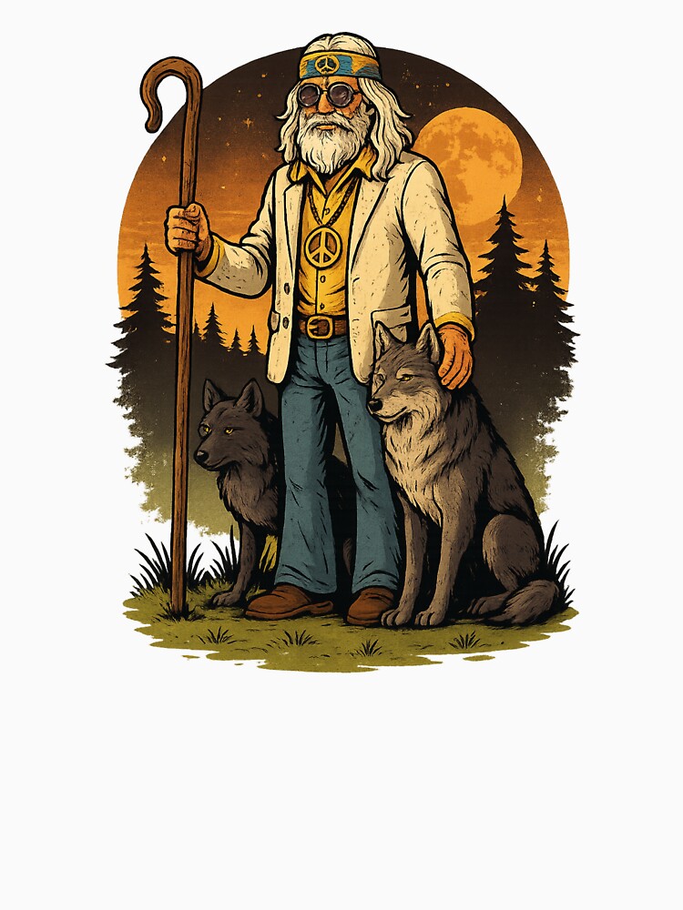 Elderly White Hippie Wolf Shepherd – Mystical Funny Retro Design by Lunaria Arts