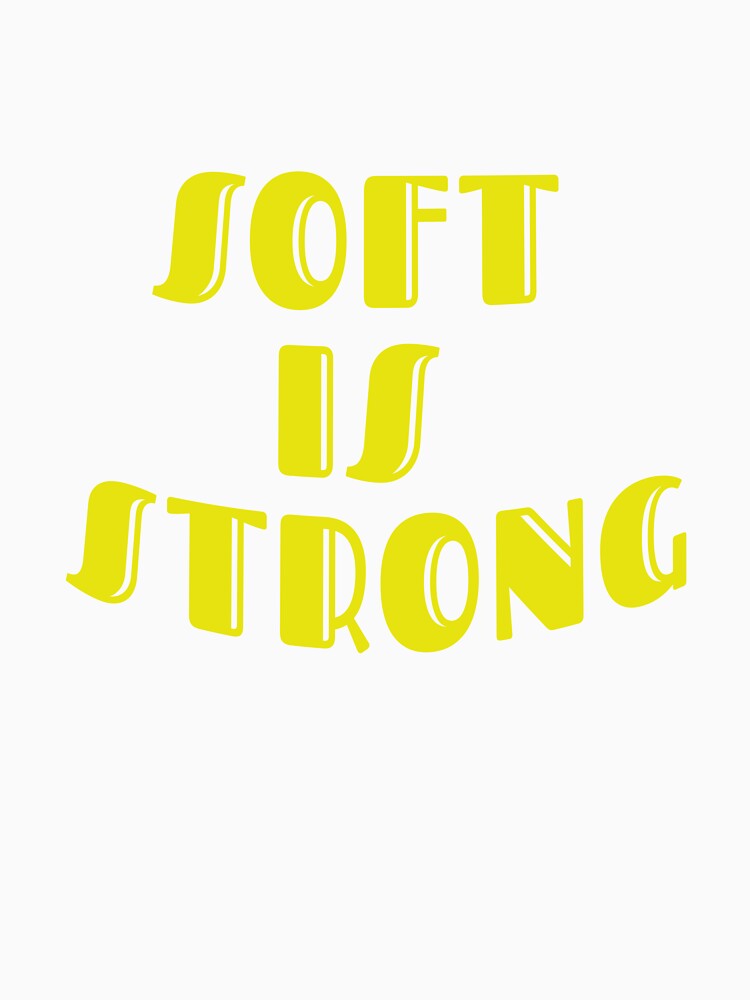 Chunky 70s-style groovy lettering spells “SOFT IS STRONG” in warm retro colors with a subtle wavy stack on transparent background. by DavidMay