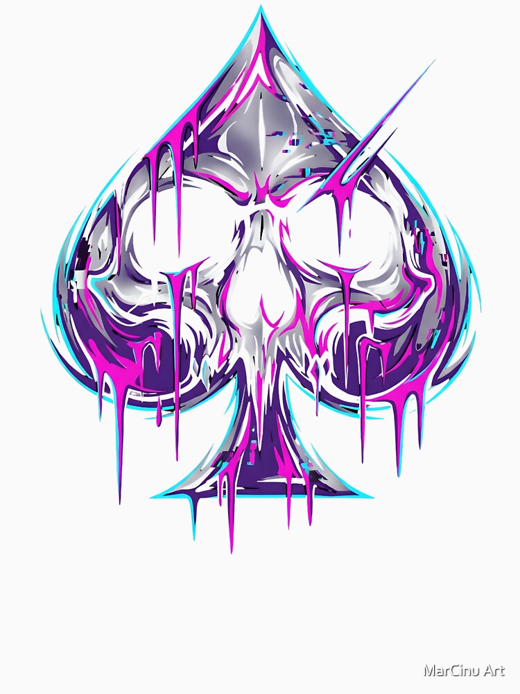 Ace of Spades Cyberpunk Neon Glitch Skull 2026 by MarCinu Art