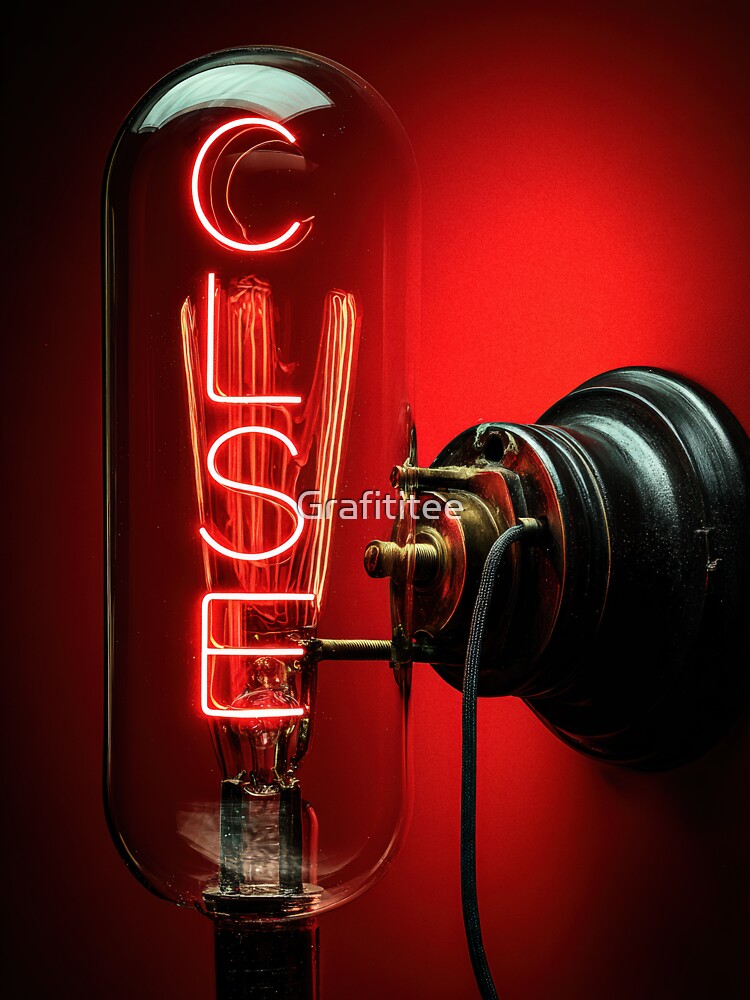 Neon “CLOSE” Sign Inside Light Bulb – Modern Red Glow Aesthetic by Grafititee