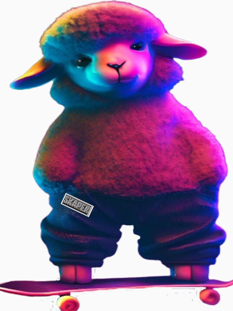 sheep on a skateboard with neon colors by SKAPER