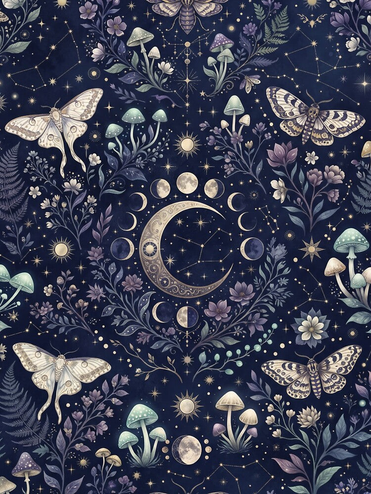 Midnight Moon Garden | Mystical Celestial Botanical Seamless Pattern by AP Digi Store