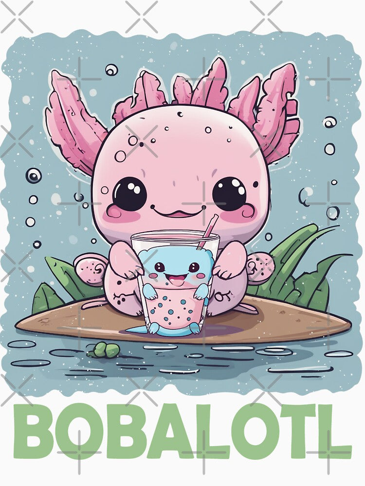 Cute Kawaii Axolotl Boba Blue Pink Expression Summer Fun by DesignByMai