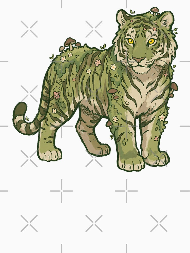 Mossy Tiger Green Floral Nature Spirit with Mushrooms by Magnificent Lizard