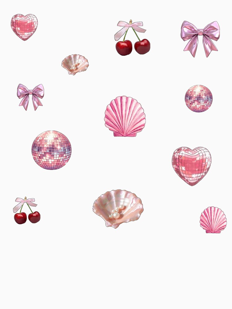 Pink Coquette Aesthetic Sticker Pack - Bows, Cherries, Shells, and Disco Hearts by Aesthetic Crew