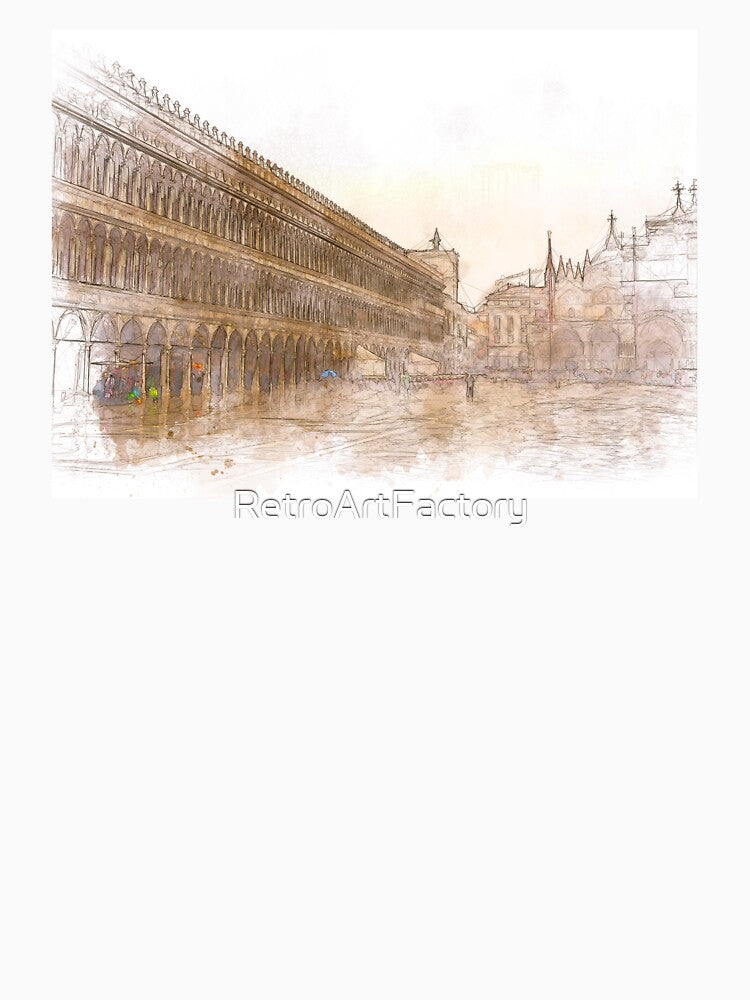 Saint Marks Square (Piazza San Marco), Venice, Italy - Line and Wash Sketch by Retro Art Factory