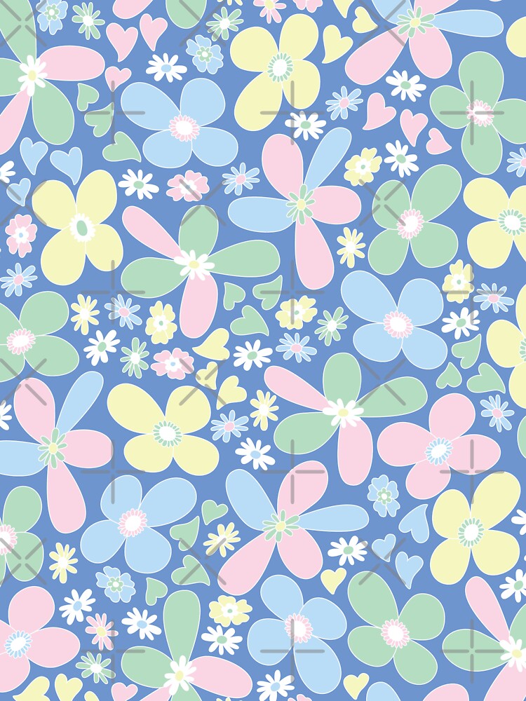 VINTAGE BLUE PASTEL BOHO RETRO 60S 70S FLOWER PATTERN DANISH SCANDINAVIAN STYLE by blomastudios