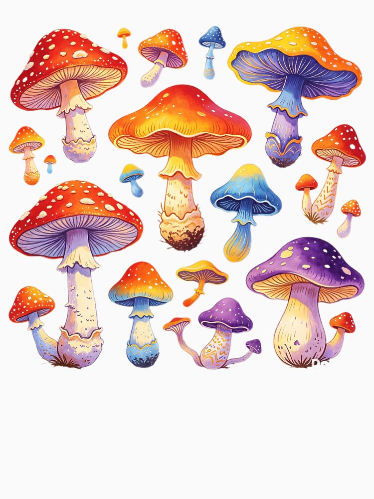 Whimsical Colorful Mushrooms by MyCalmDraw
