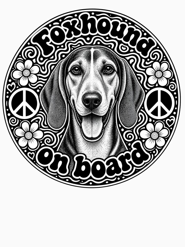sticker "Foxhound on board" Hippie dog, peace by barbastyle