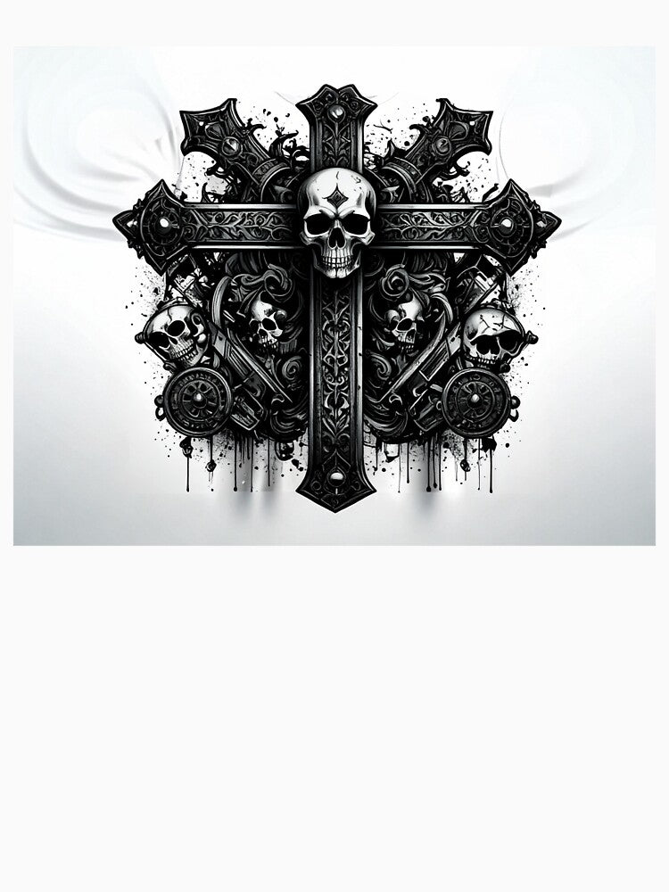 Gothic Coss SKull Tee Shirt by Shorfin