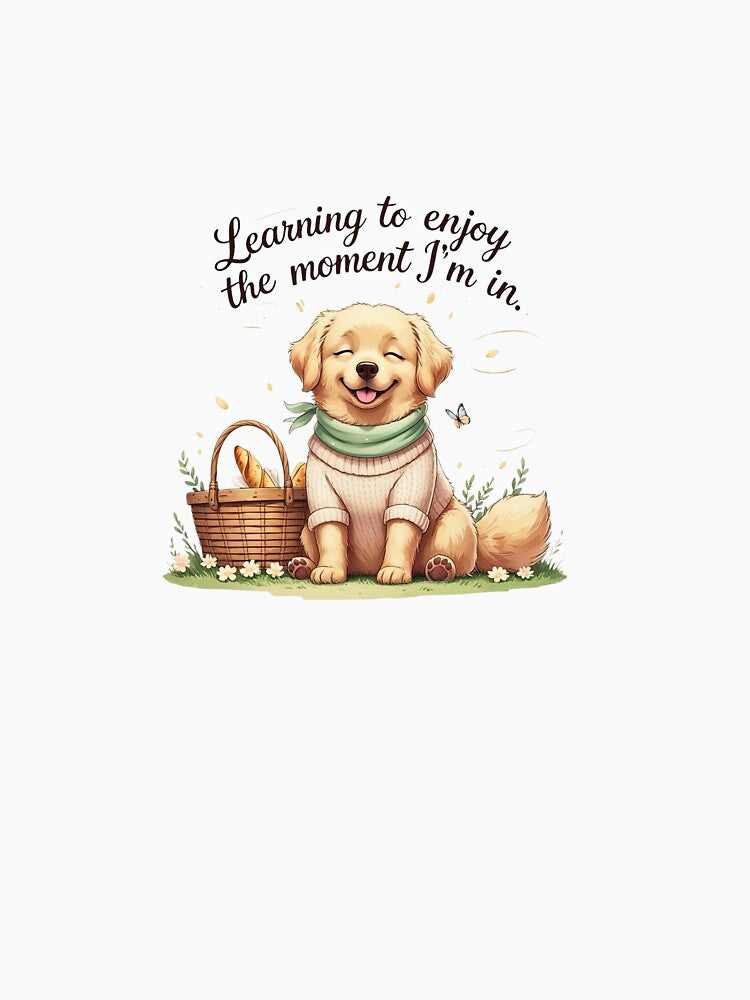 Enjoy The Moment Cute Golden Retriever Spring Picnic Aesthetic by AQUILAKREO