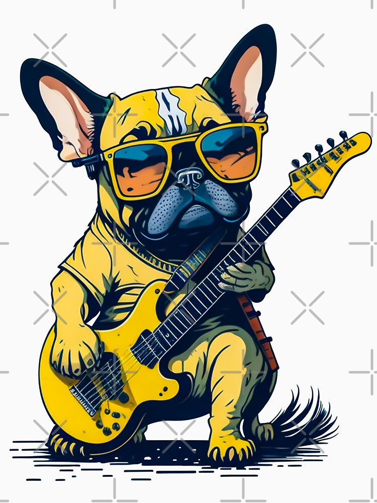 French Bulldog Dog playing electric guitar & wearing a sun glass by A7med-Design