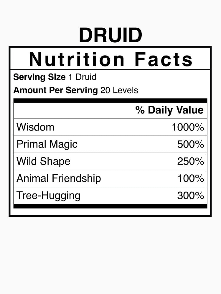 D&D Druid Nutrition Facts by erincrnkdesign