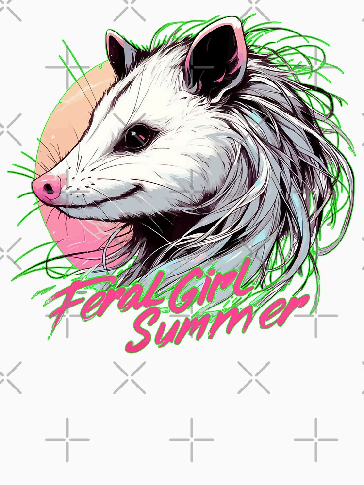Feral Girl Summer Vibes Opossum Vaporwave by TomFrontierArt