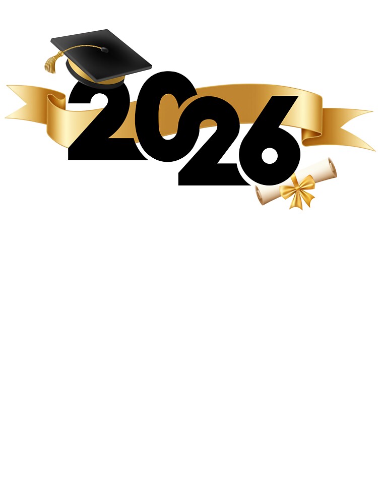 Graduate 2026 (Offset) with Black Graduation Hat, Gold Stars & Gold Ribbon by JeweledDesigns