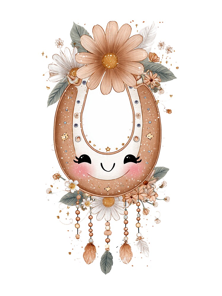 Boho Lucky Horseshoe Floral Kawaii Design by Wild Print Co Est 2026