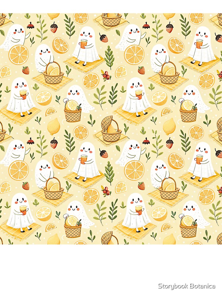 Cute Lemon Ghost Picnic Pattern by Storybook Botanica