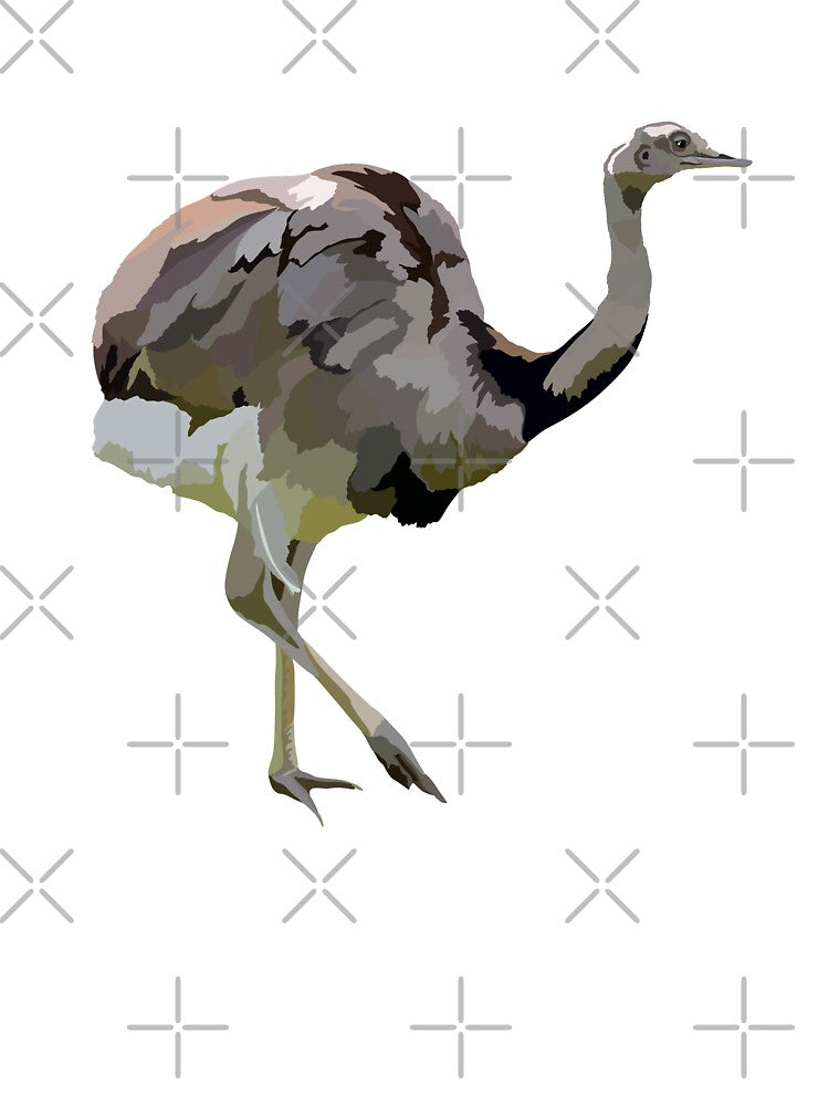 R is for Rhea,Rhea Artwork – Graceful Flightless Bird Illustration and Wildlife Design by PrettylittlepastelUk