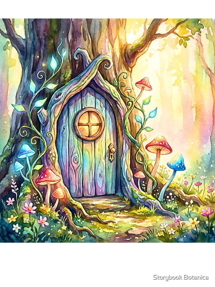 Whimsical Fairy Door Forest Watercolor by Storybook Botanica