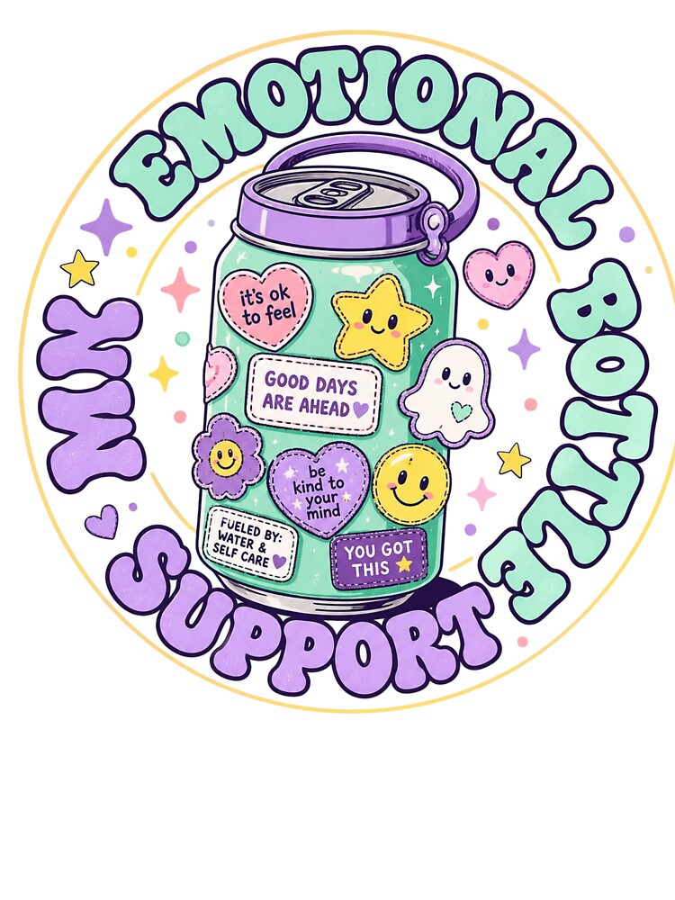 Emotional Support Bottle Cute Kawaii Self Care Sticker | Pastel Mental Health Design by Timeless Junction