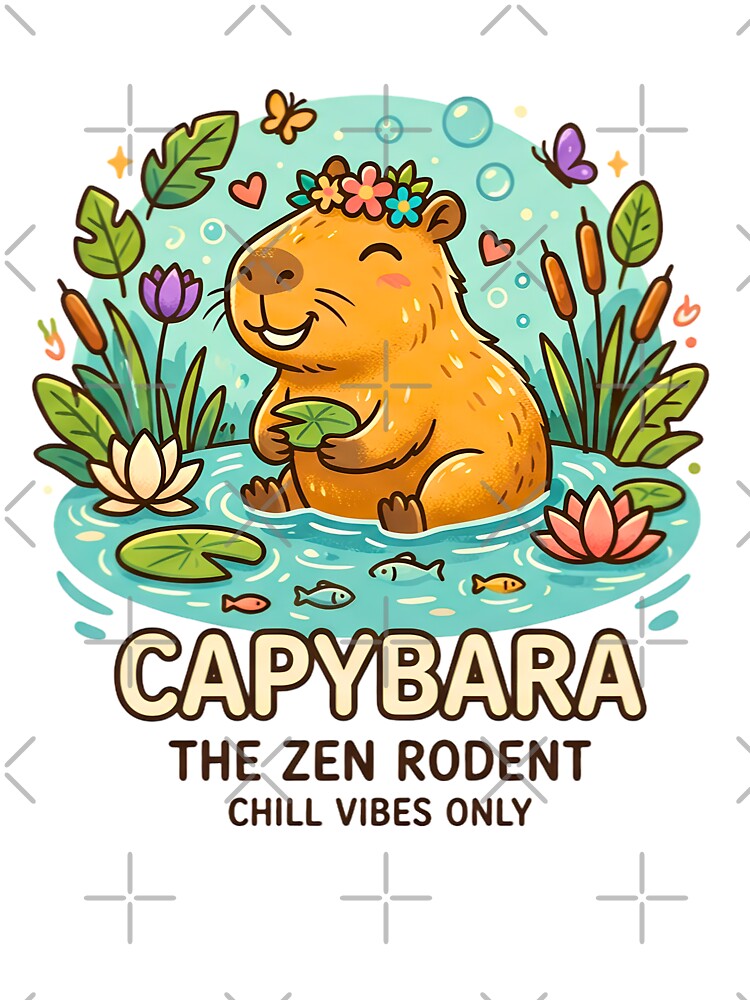 Cute Capybara Chill Vibes Only - Zen Rodent Floral Nature T-Shirt & Stickers by Freestyle Shop