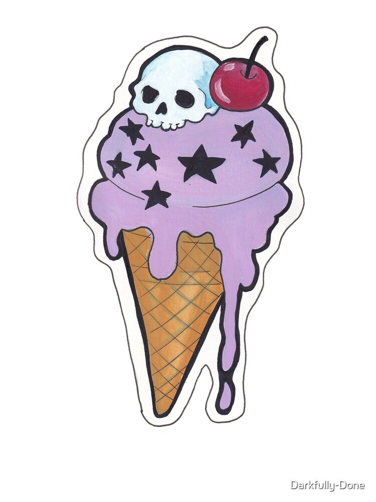 Pastel Goth Skull Ice Cream Cone — Creepy Cute Kawaii Dessert Art by Darkfully-Done