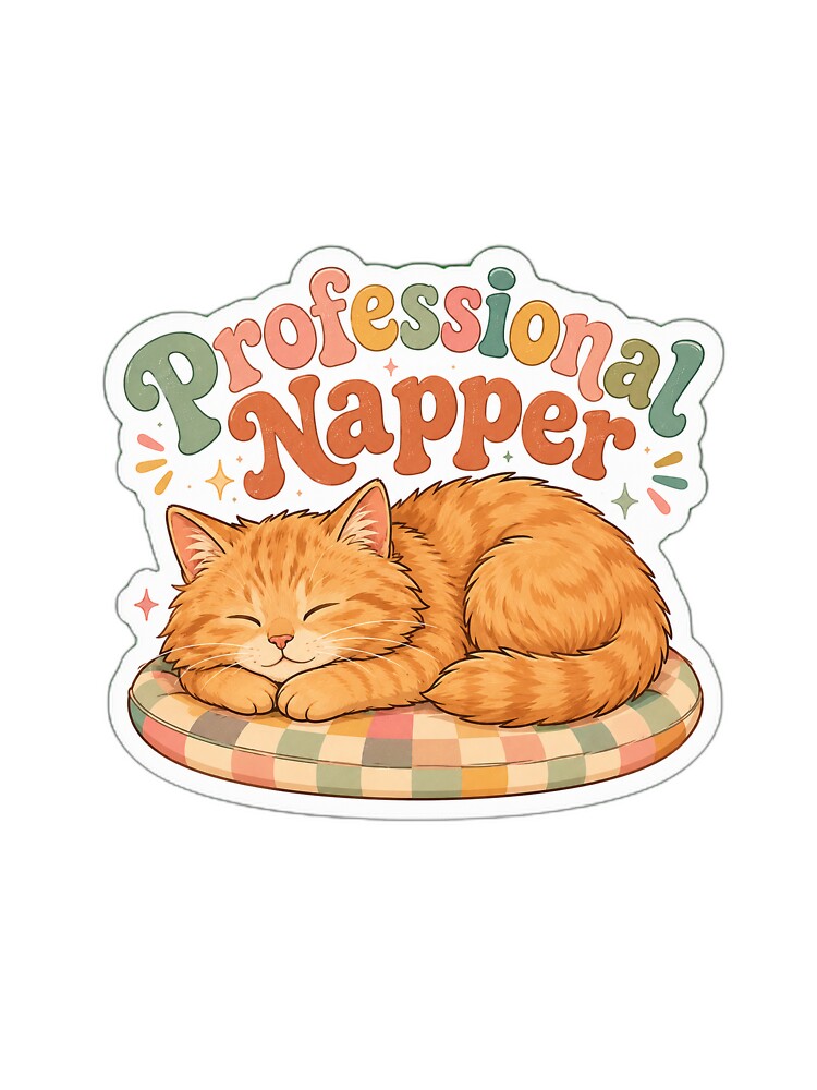Professional Napper Cat Loaf Sticker - Cute Fluffy Sleeping Cat Vinyl Decal by VIBECANVASSHOP