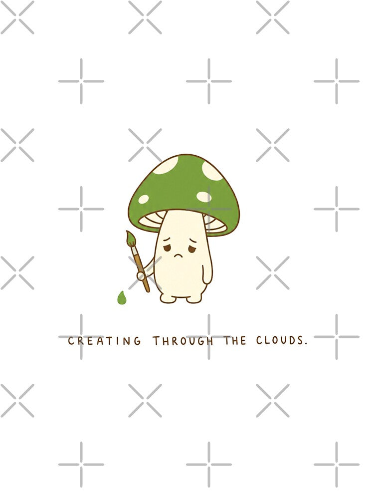 Creating Through the Clouds Shirt, Sad Mushroom Artist T-Shirt, Cute Artist Gift, Kawaii Mushroom Tee, Creative Introvert Shirt, Painter Aesthetic Graphic Tee by KAYJAY DESIGNS