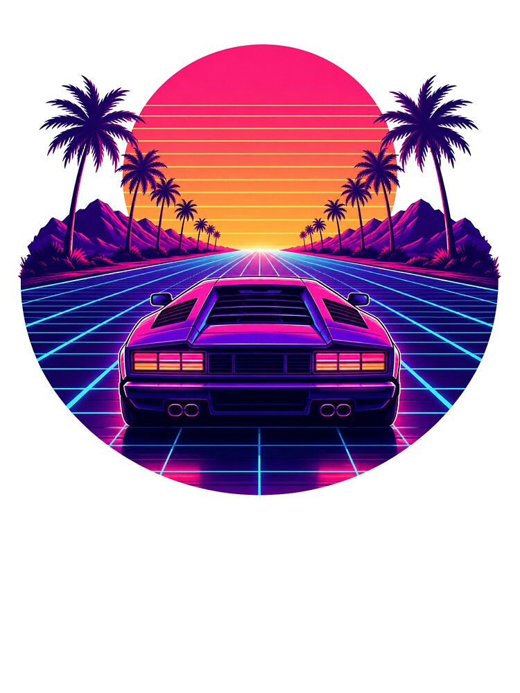 Retrowave Synthwave Grid Highway & Supercar Sunset by Piising
