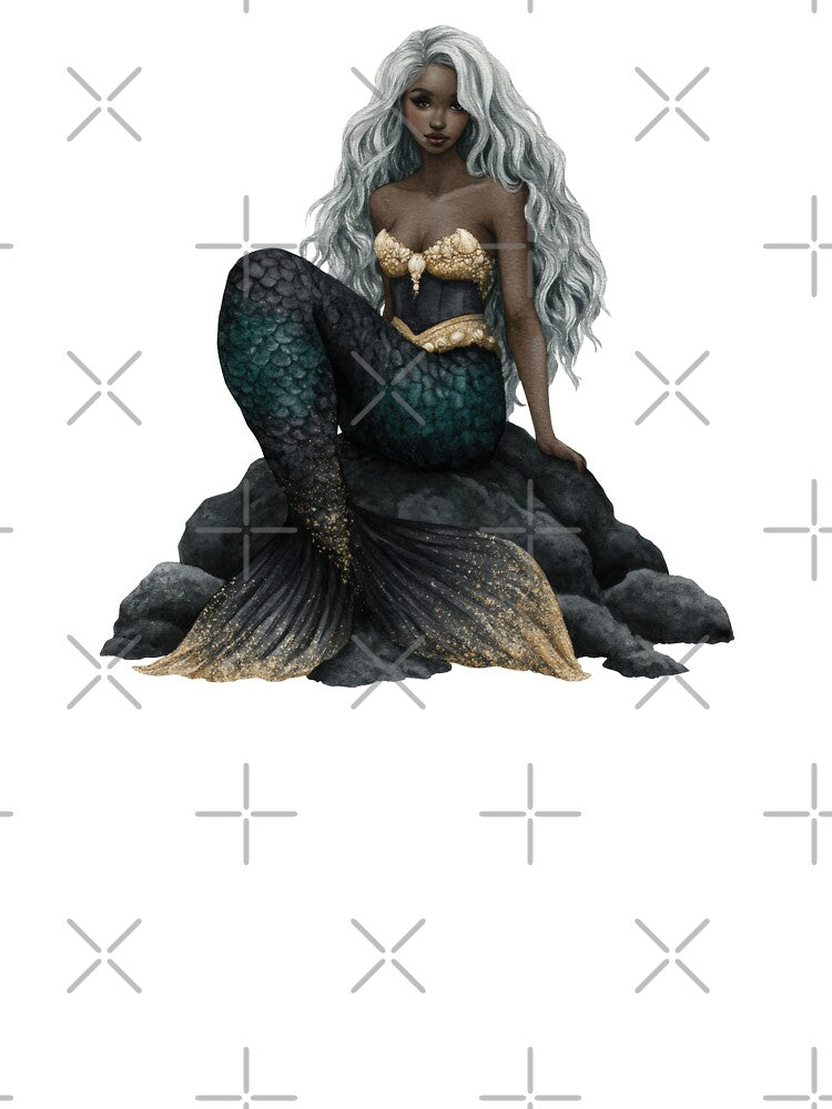 Dark mermaid with silver hair fantasy ocean art by olenapetol