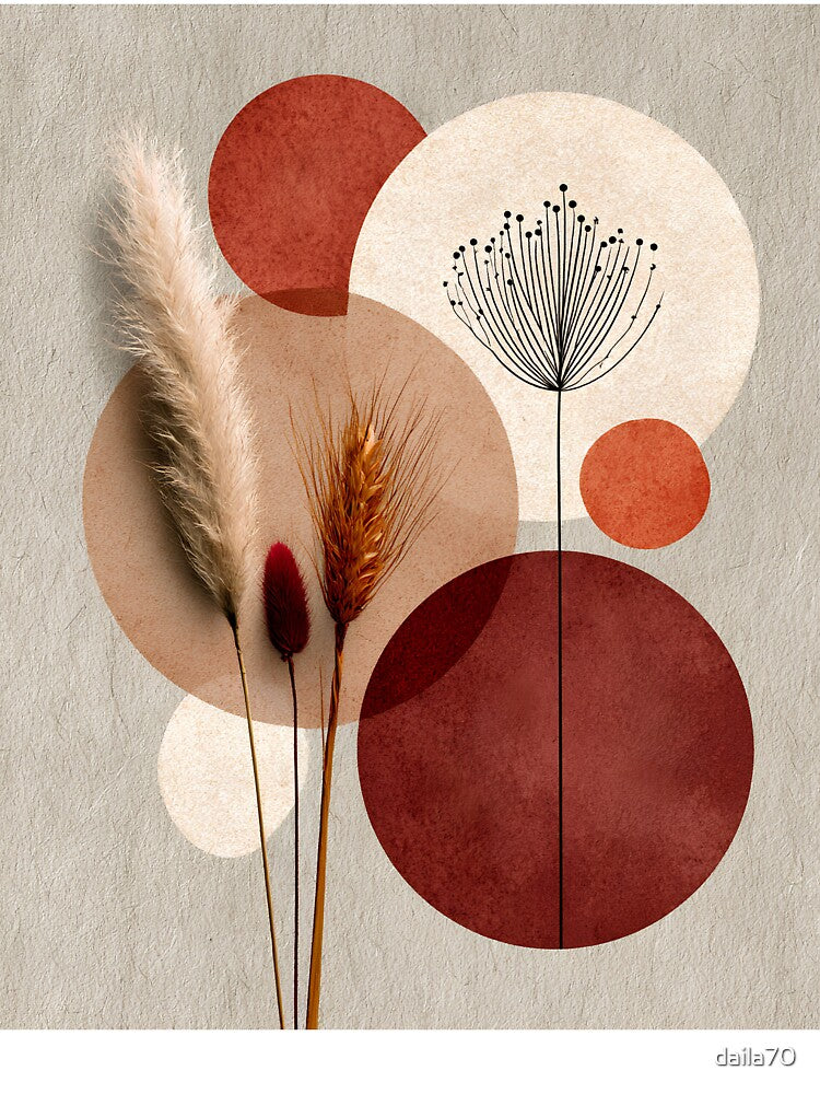 Boho Pampas Grass Rust Red Botanical Art by daila70