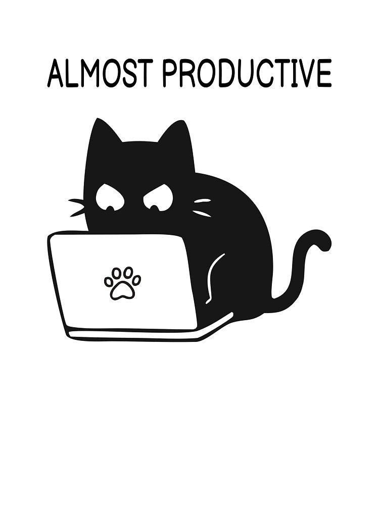 Almost Productive Funny Black Cat Sticker by FUEGO & NOX