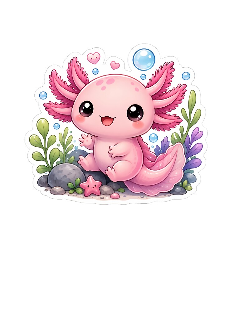 Cute Pink Axolotl Sticker by PixelMood Stickers
