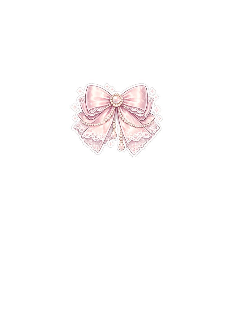 Elegant Pink Lace Pearl Bow Sticker by Chinnibujji
