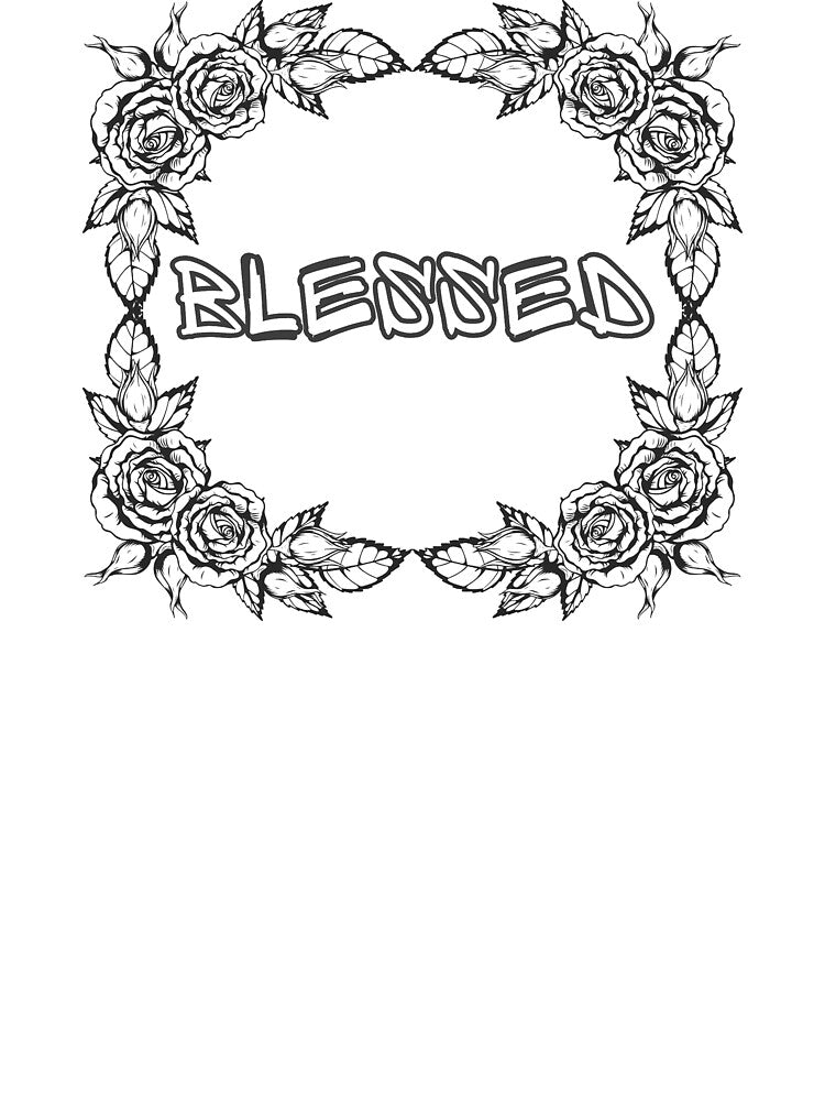 Blessed Rose Frame Graffiti Text – Floral Vintage Tattoo Style Design by Bubble Collective