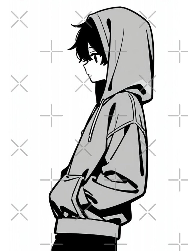 Fashion - Man in Gray Hoodie Hood Up Streetwear Anime Variant 2 by AnimeShin