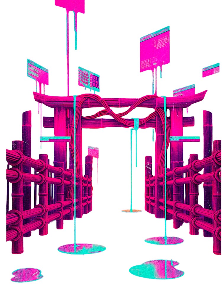 Neon Cyber Torii Gate: Melting Vaporwave Architecture by A E S T H E T A T A G