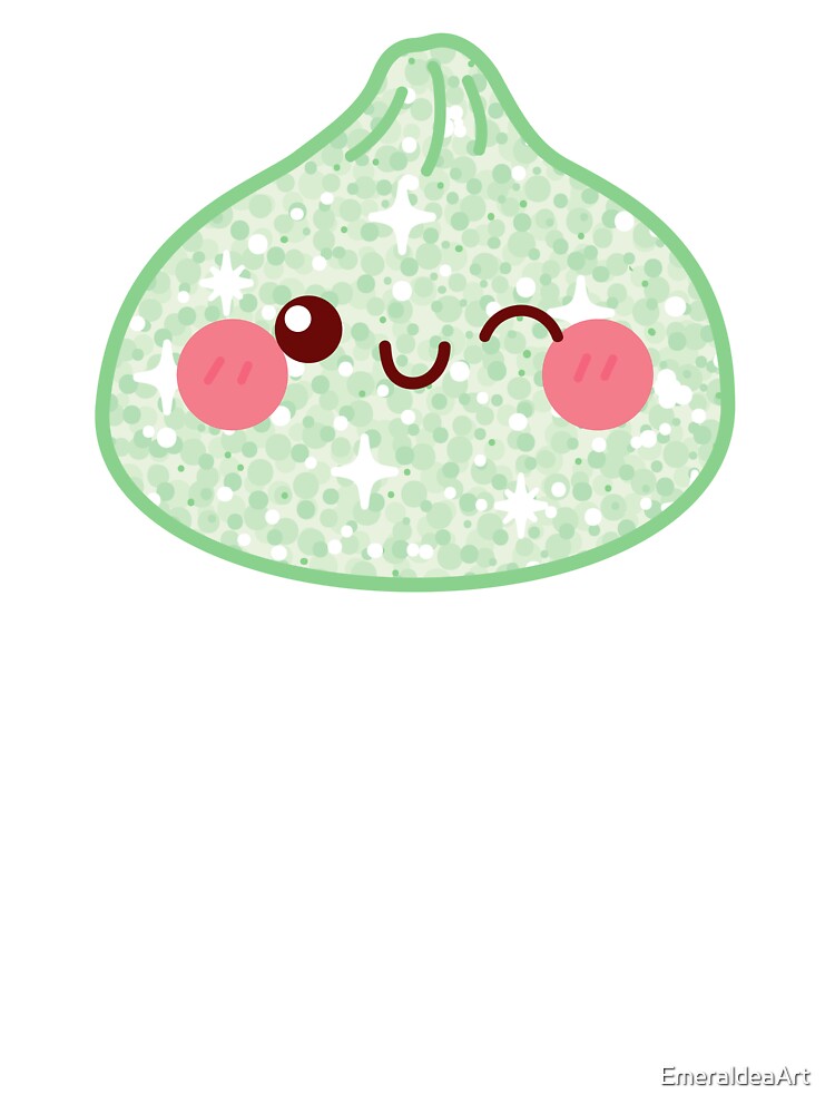 Kawaii Green Glitter Squishy Dumpling – Cute Food Character Design by EmeraldeaArt
