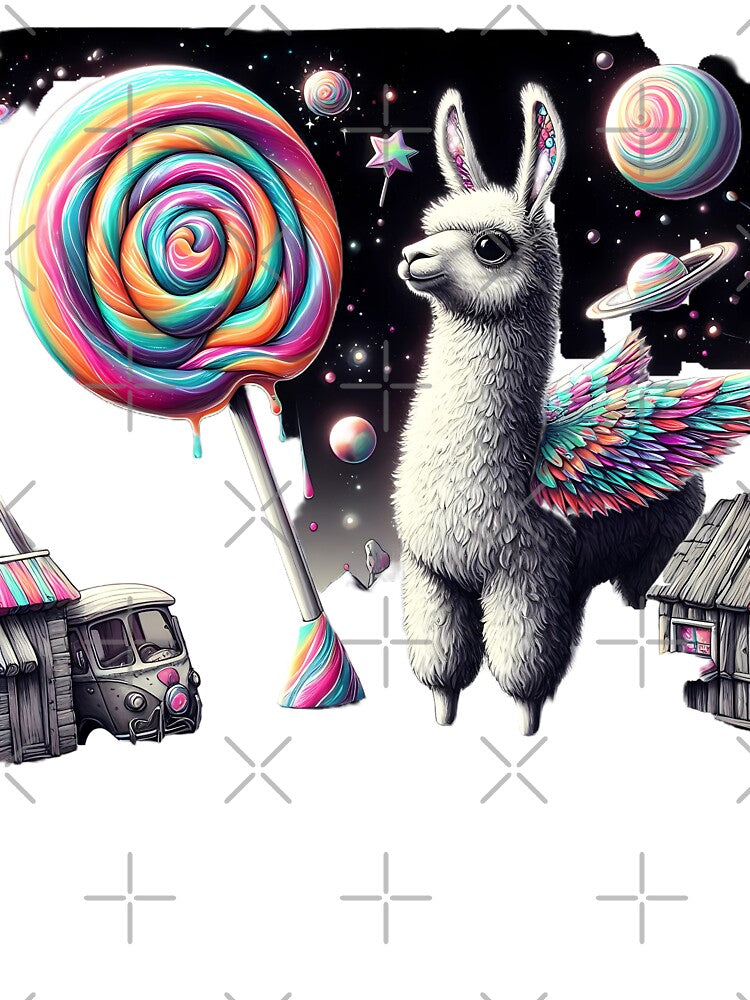 Cosmic Pastel Winged Llama in Candy Space by LujziWorld