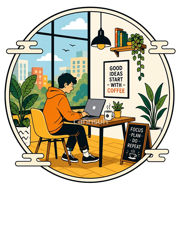 Good Ideas Start with Coffee | Cozy Home Office Productivity Workspace Art by cannsuh