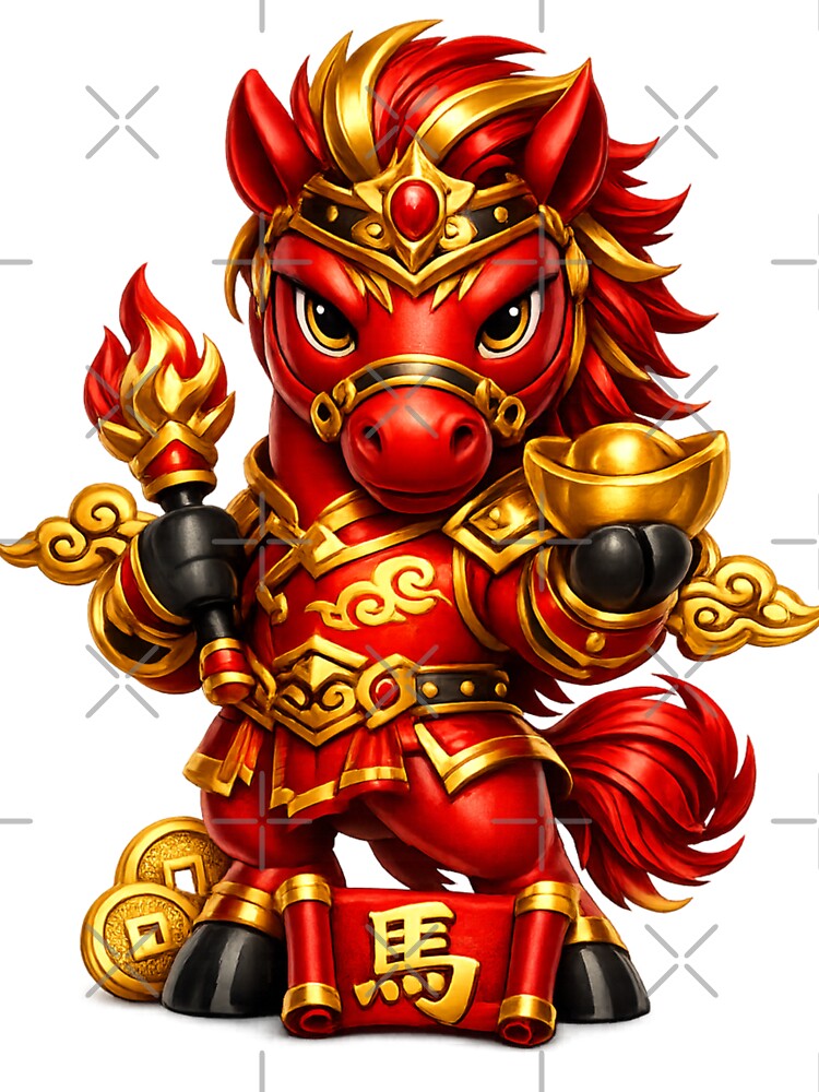 Chinese New Year of the Horse | Lucky Red & Gold Zodiac Art by Moons Studio